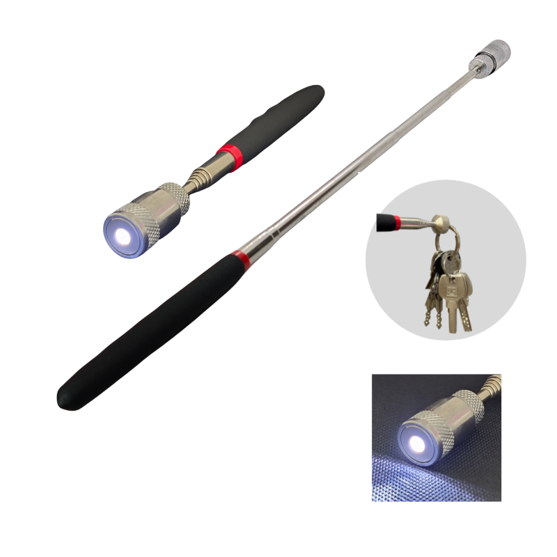 Fishing Rod Travel - 1個入り ポータブル磁気ピックアップツール マグネットペン 伸縮式テレスコピック検査LEDトーチ マグネットロッド ネジ・ナット・ボルト拾い用