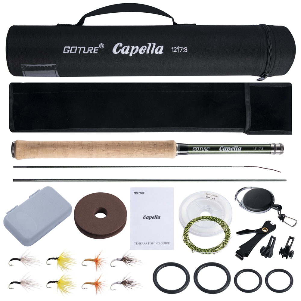 Fishing Rod Combo - Goture テンカラ フライフィッシングロッドコンボ 3.6 メートル超軽量カーボンファイバーロッドラインルアークリッパーポータブルテンカラロッドセットタックル
