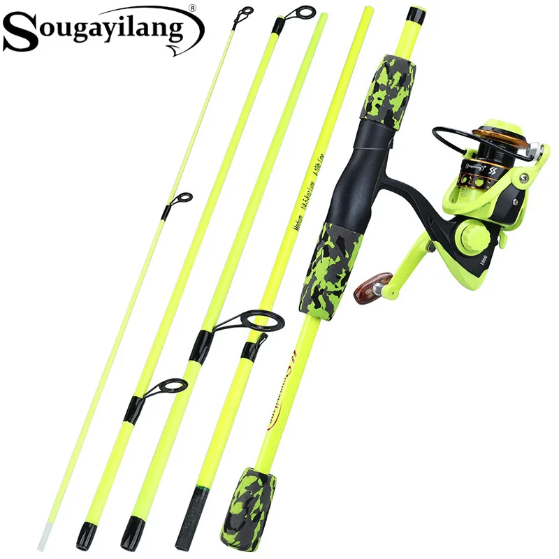 Fishing Rod Combo - Sougayilang ポータブル 5 セクション レッド/イエロー フィッシングロッドコンボ