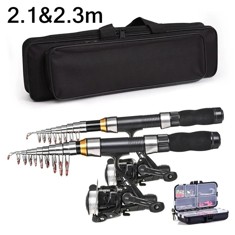 Fishing Rod Carbon Fiber - BRAVMAK 2.1/2.3m伸縮式釣り竿リールコンボフルキットカーボンファイバーロッドポールスピニングリール釣りバッグケースペスカギアセット