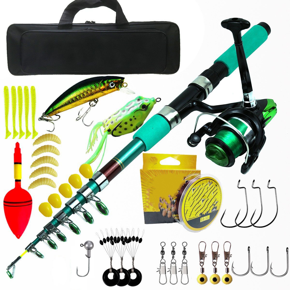 Fishing Rod Spinning - ポータブル超軽量鯉釣り用伸縮式スピニングロッドリールコンボキット折りたたみ式釣り竿グラスクロスバッグ湖釣りタックルFASTアクション