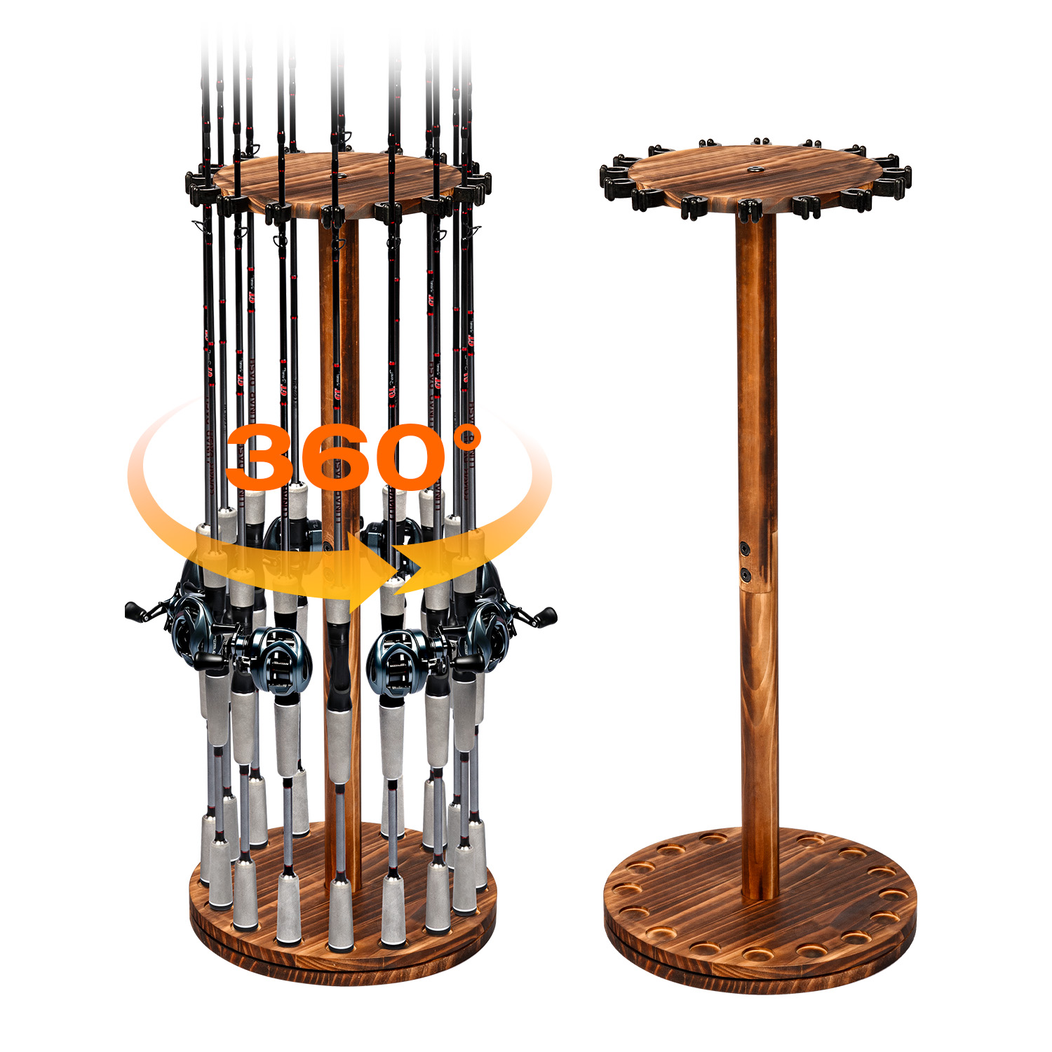 丸型炭化木材製釣り竿ホルダー回転式ディスプレイスタンド釣り竿 - Fishing Rod Rack のレビューと価格