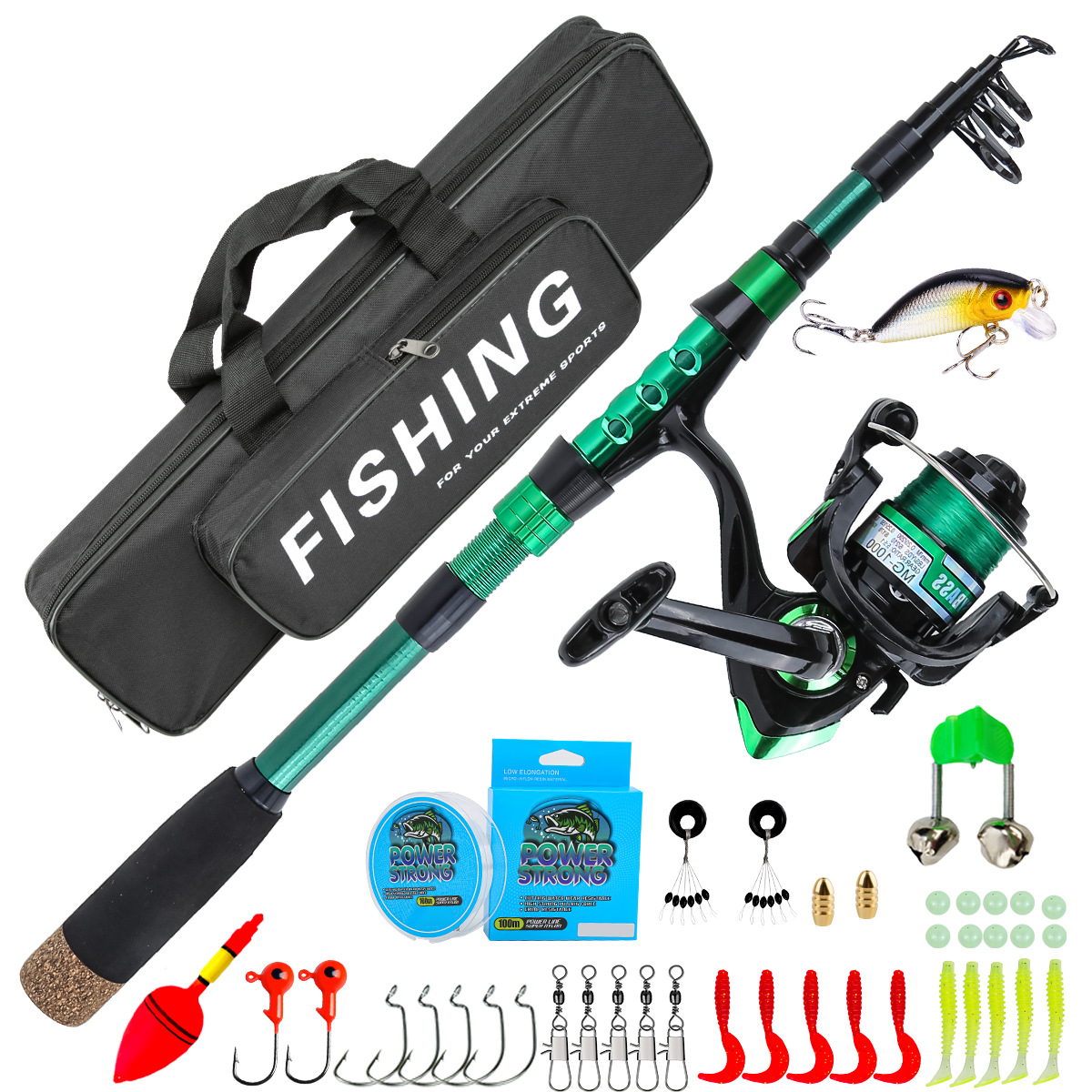 1.8メートルグリーンカーボンファイバーテレスコピックルアー - Fishing Rod Combo のレビューと価格